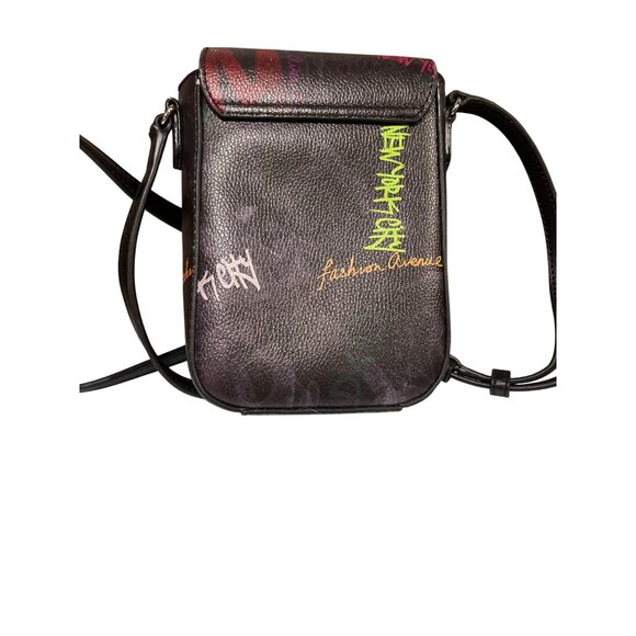DKNY w/ Charm Small Crossbody Bag Graffiti Design Black Cleo Phone - Picture 3 of 7
